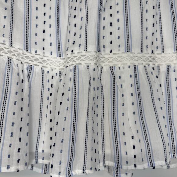 LOFT Tiered Ruffle Skirt Women's Medium White Blue Dots Lace Lined Boho Cottage - Picture 3 of 9